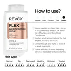 Refect Beauty Revox B77 Plex Step 6 Bond Smoothing Creme bottle with usage instructions and hair type guide.