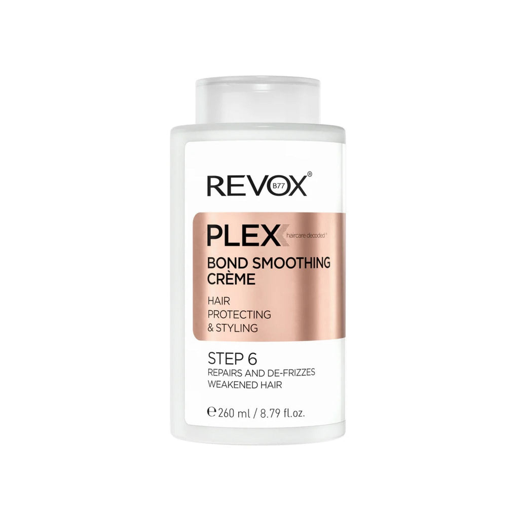 Refect Beauty Revox B77 Plex Step 6 Bond Smoothing Creme in a white bottle for repairing and protecting hair.