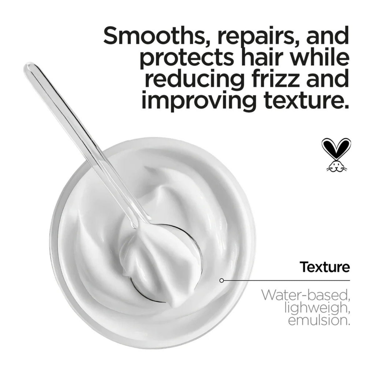 Refect Beauty Revox B77 Plex Step 6 leave-in hair cream with a smooth, white, lightweight emulsion texture and spoon.