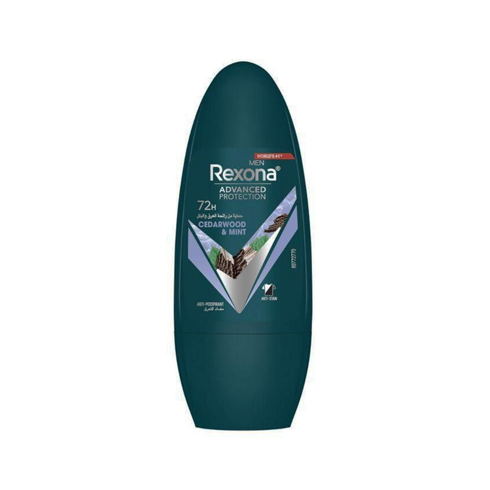 Refect Beauty Rexona Men Cedarwood & Mint roll-on antiperspirant deodorant in a dark green bottle.