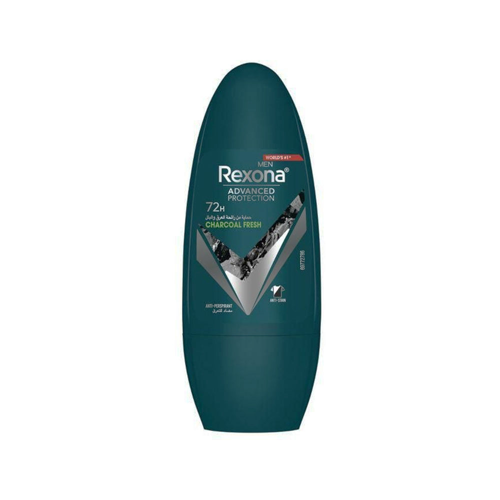 Refect Beauty Rexona Charcoal Fresh men's antiperspirant roll-on deodorant in a dark green bottle.