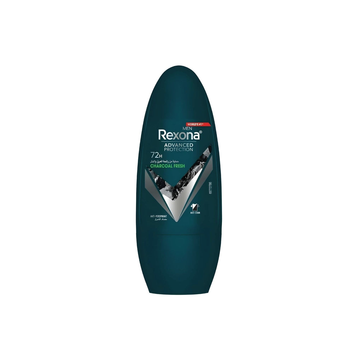 Refect Beauty Rexona Charcoal Fresh antiperspirant roll-on for men with 72-hour sweat and odor protection.