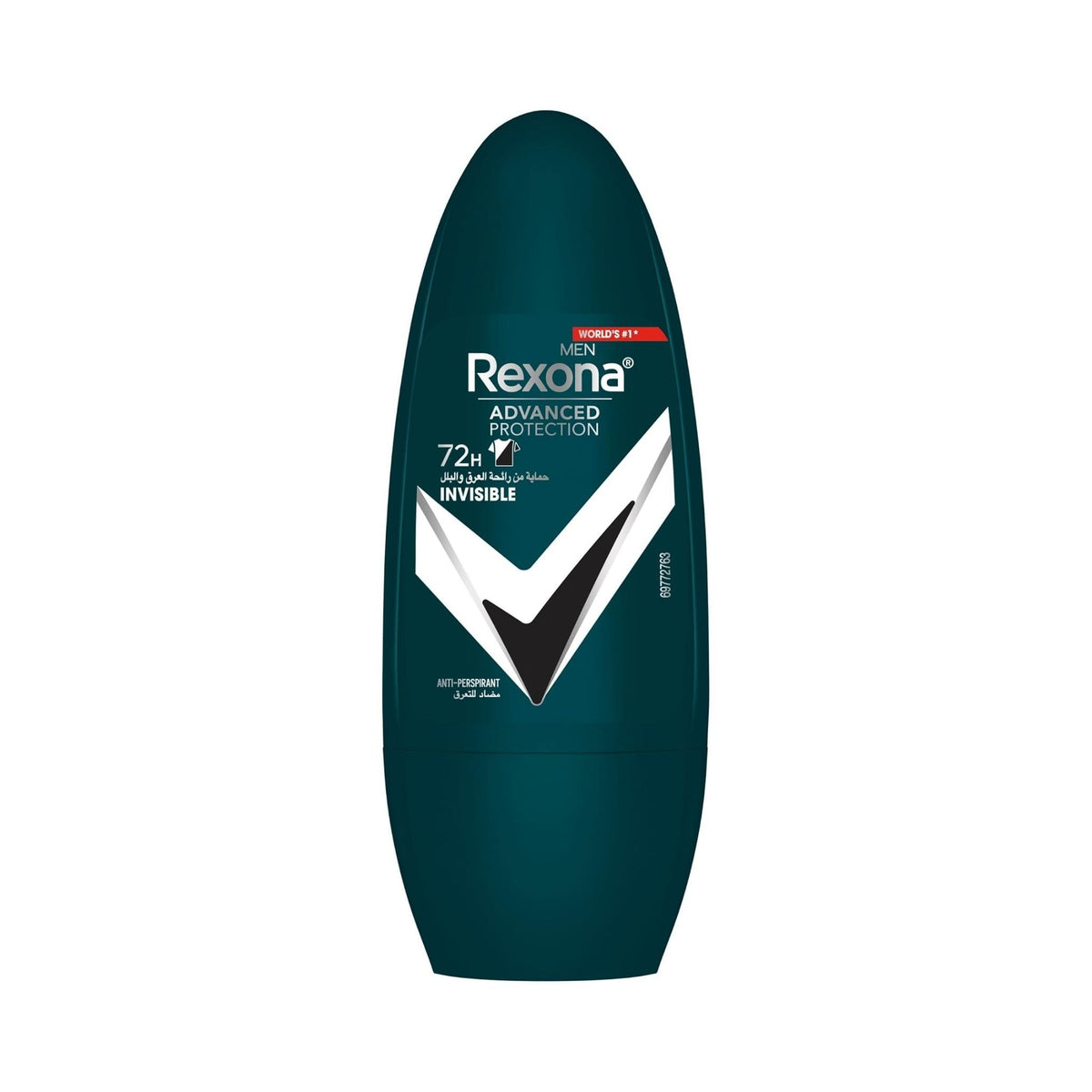 Refect Beauty Rexona Men Invisible Advanced Protection 72H antiperspirant roll-on deodorant in a dark green bottle.