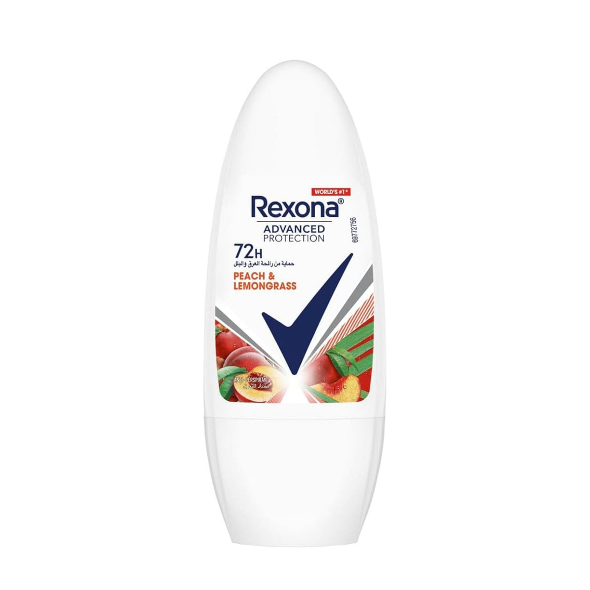 Refect Beauty Rexona Peach and Lemongrass antiperspirant roll-on with 72-hour protection and MotionSense technology.