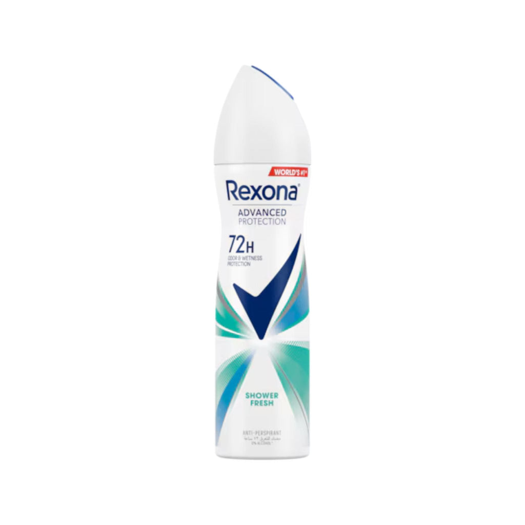 Refect Beauty Rexona Shower Fresh antiperspirant deodorant spray can with 72-hour protection and MotionSense technology.