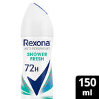 Refect Beauty Rexona Shower Fresh 72h antiperspirant deodorant spray in a white 150ml aerosol can