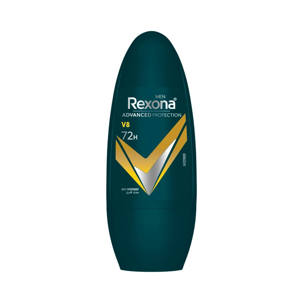 Refect Beauty Rexona Advanced Protection V8 antiperspirant roll-on for men with 72-hour sweat and odor defense.