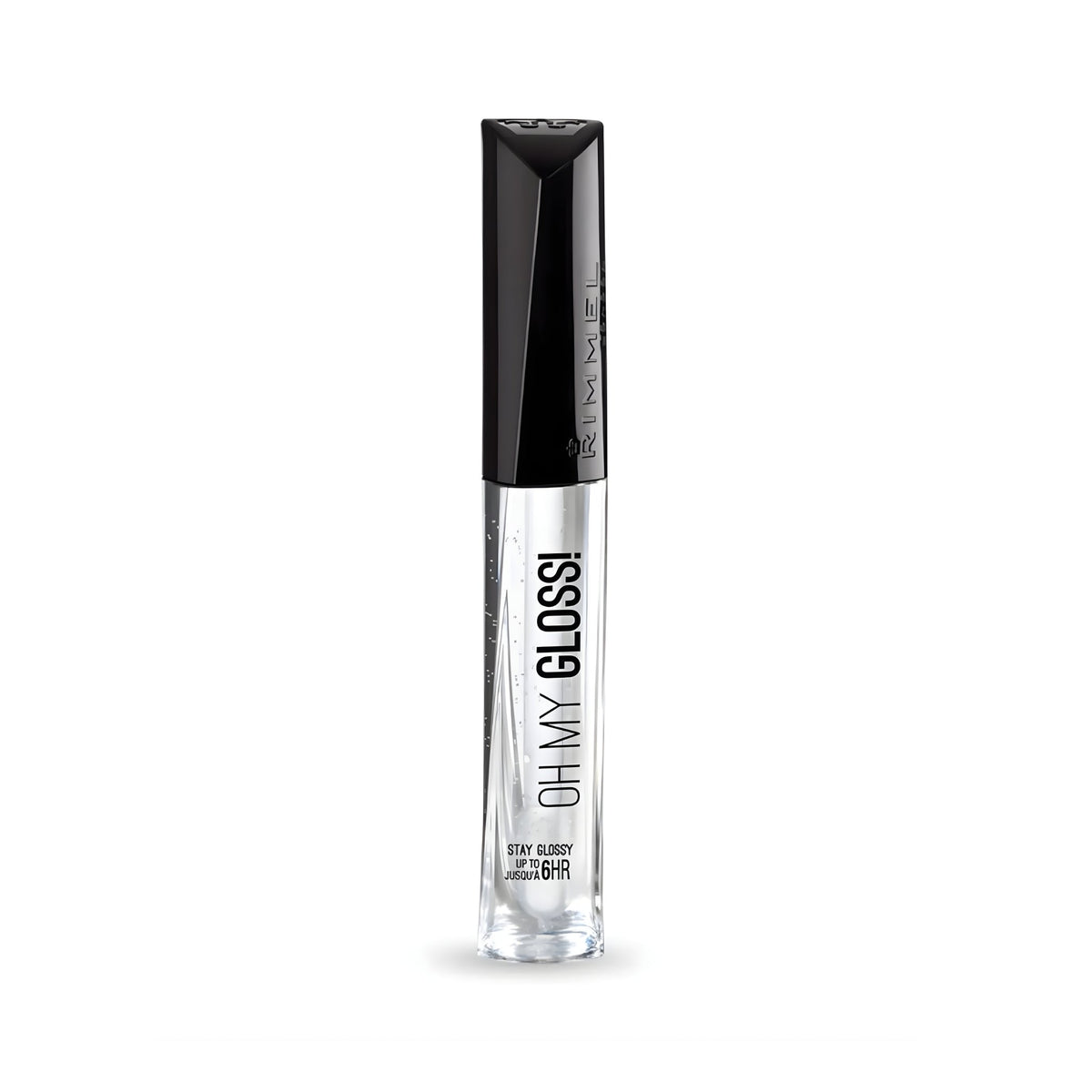 Refect Beauty Rimmel Oh My Gloss! clear lip gloss in a sleek tube with a black cap for a 3D shine effect.