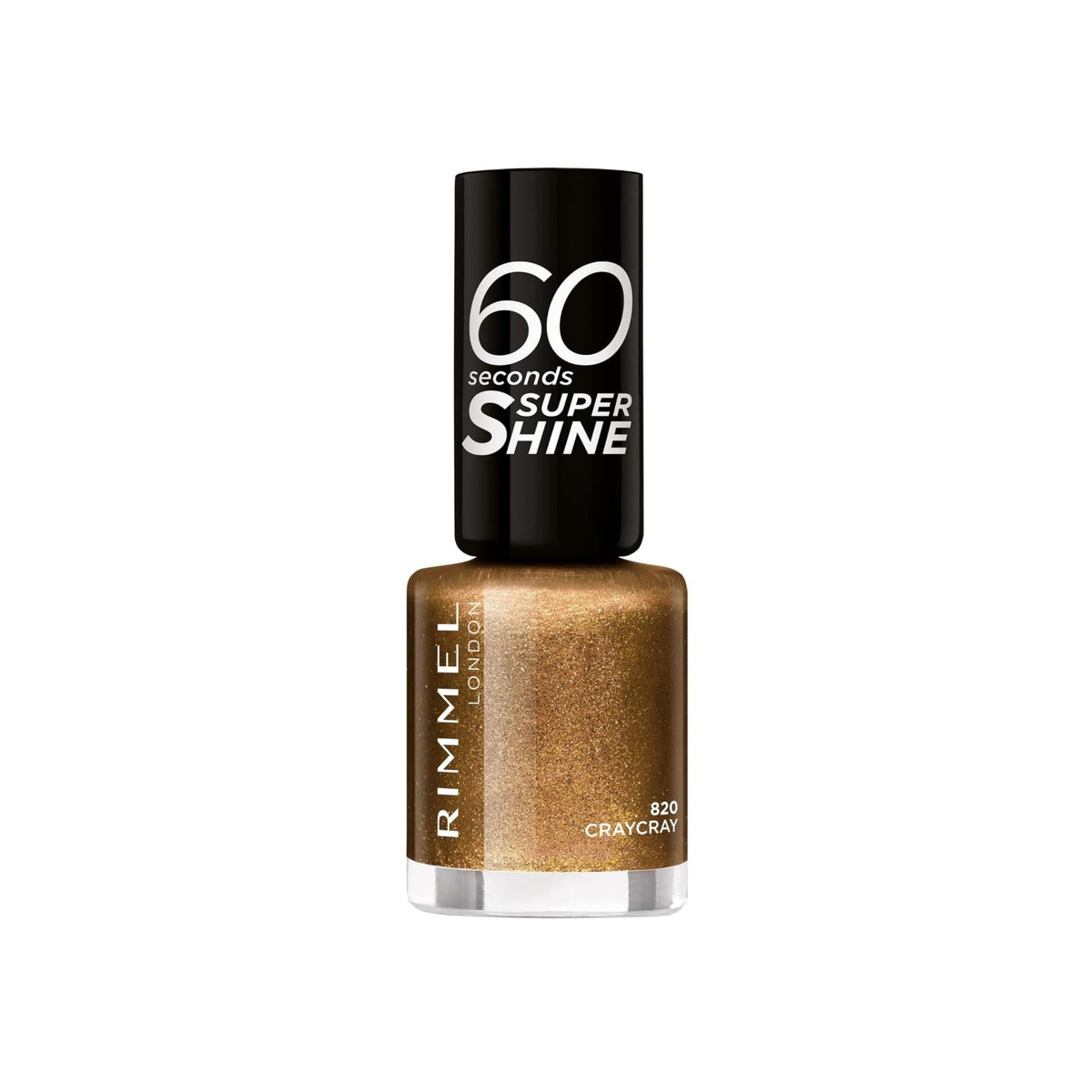 Refect Beauty Rimmel 60 Seconds Super Shine nail polish in metallic gold Craycray shade with high-gloss finish