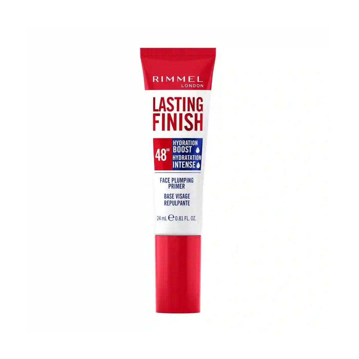 Refect Beauty Rimmel Lasting Finish 48 Hour Hydration Boost Primer in a red and white squeeze tube