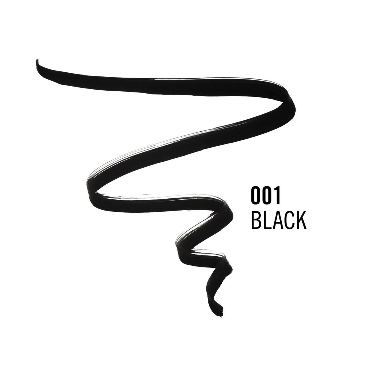 Refect Beauty Rimmel London Wonder'Ink liquid eyeliner swatch showing intense matte black pigment on white background