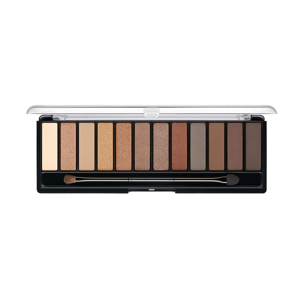 Refect Beauty Rimmel London Magnif'Eyes eyeshadow palette featuring twelve neutral matte and shimmer shades.