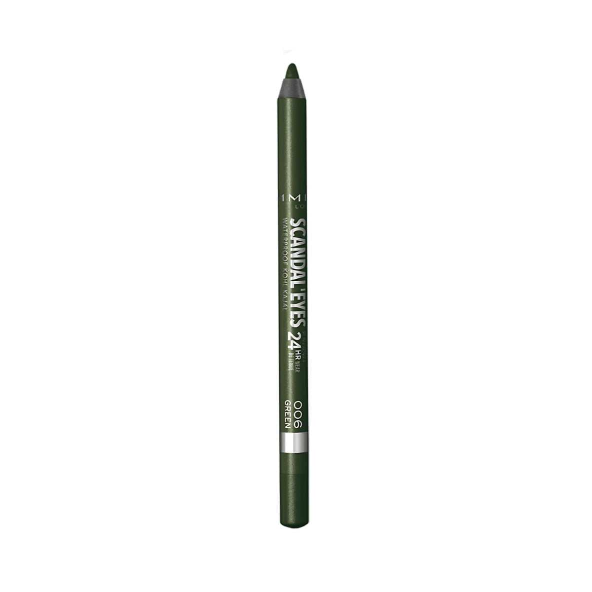 Refect Beauty Rimmel London Scandaleyes waterproof kohl kajal eyeliner in a deep green shade for bold eye looks.