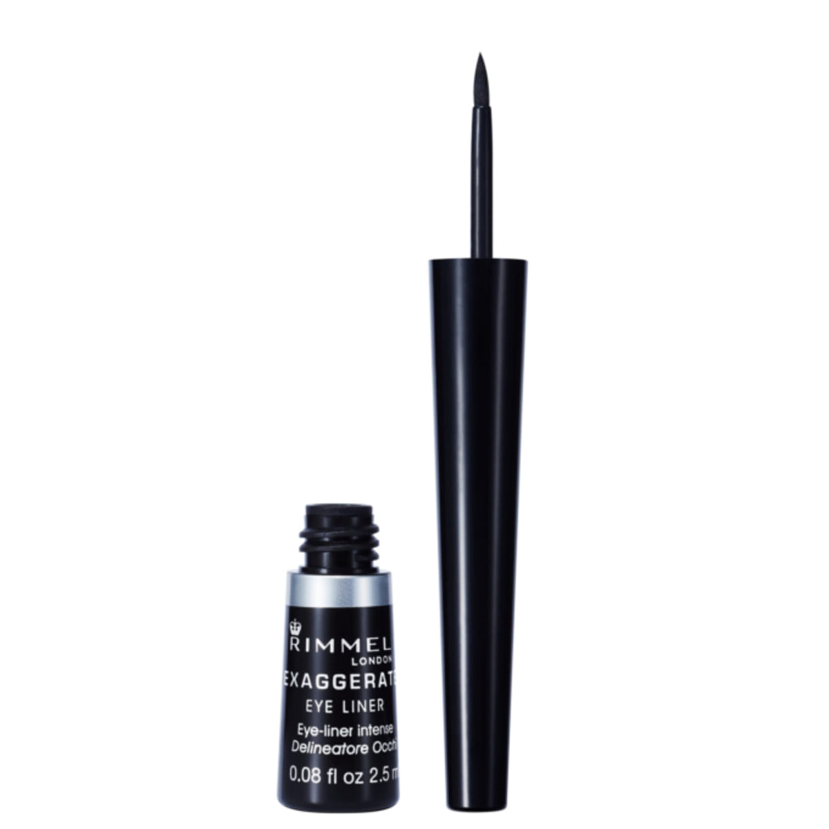 Refect Beauty Rimmel London Exaggerate liquid eyeliner with precision applicator tip for bold, smudge-proof lines.