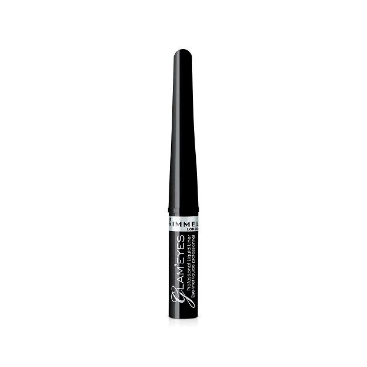 Refect Beauty Rimmel London Glam'eyes Professional Liquid Liner in Black Glamour with a precision brush applicator.