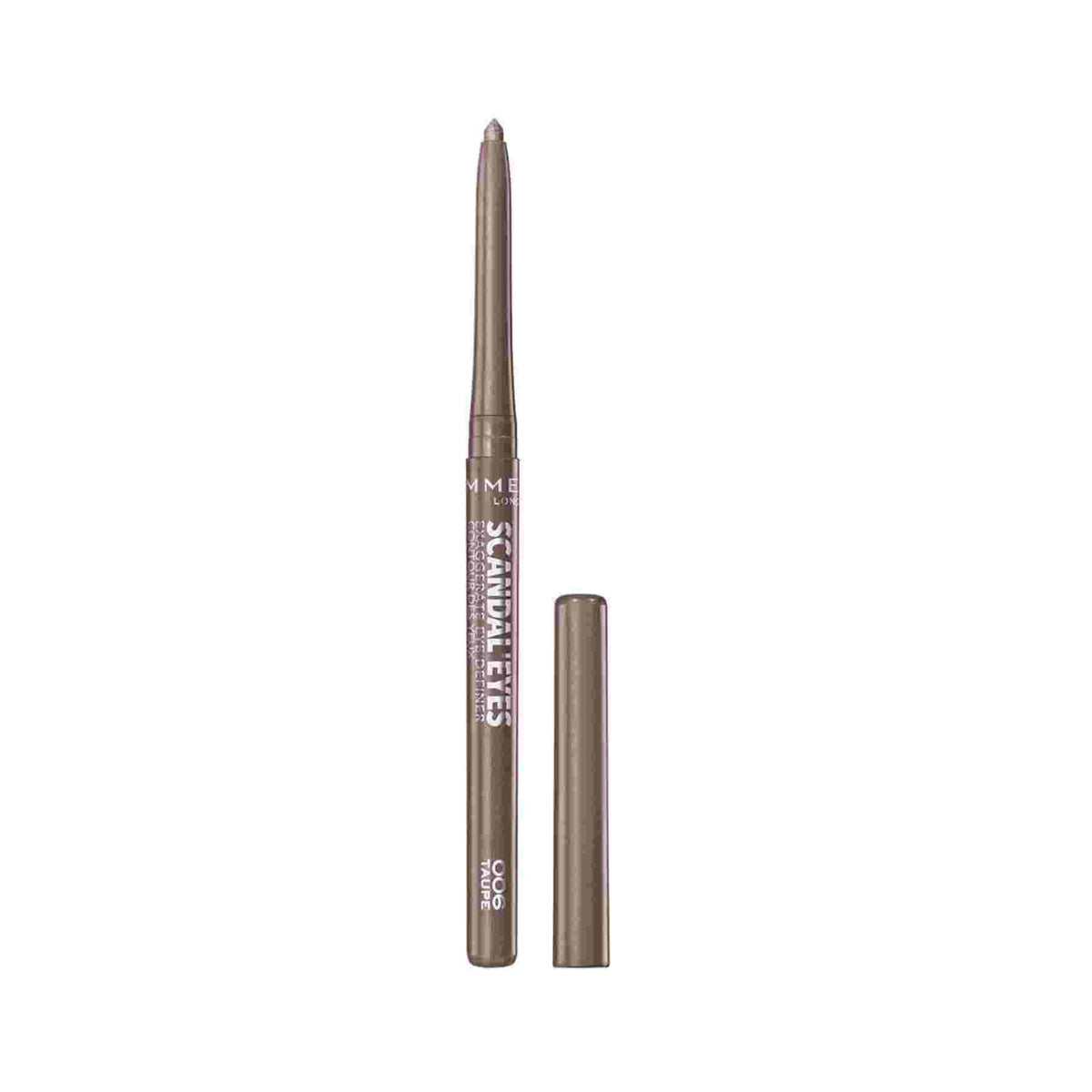 Refect Beauty Rimmel London Scandaleyes Exaggerate Eye Definer in taupe with a built-in smudger tip