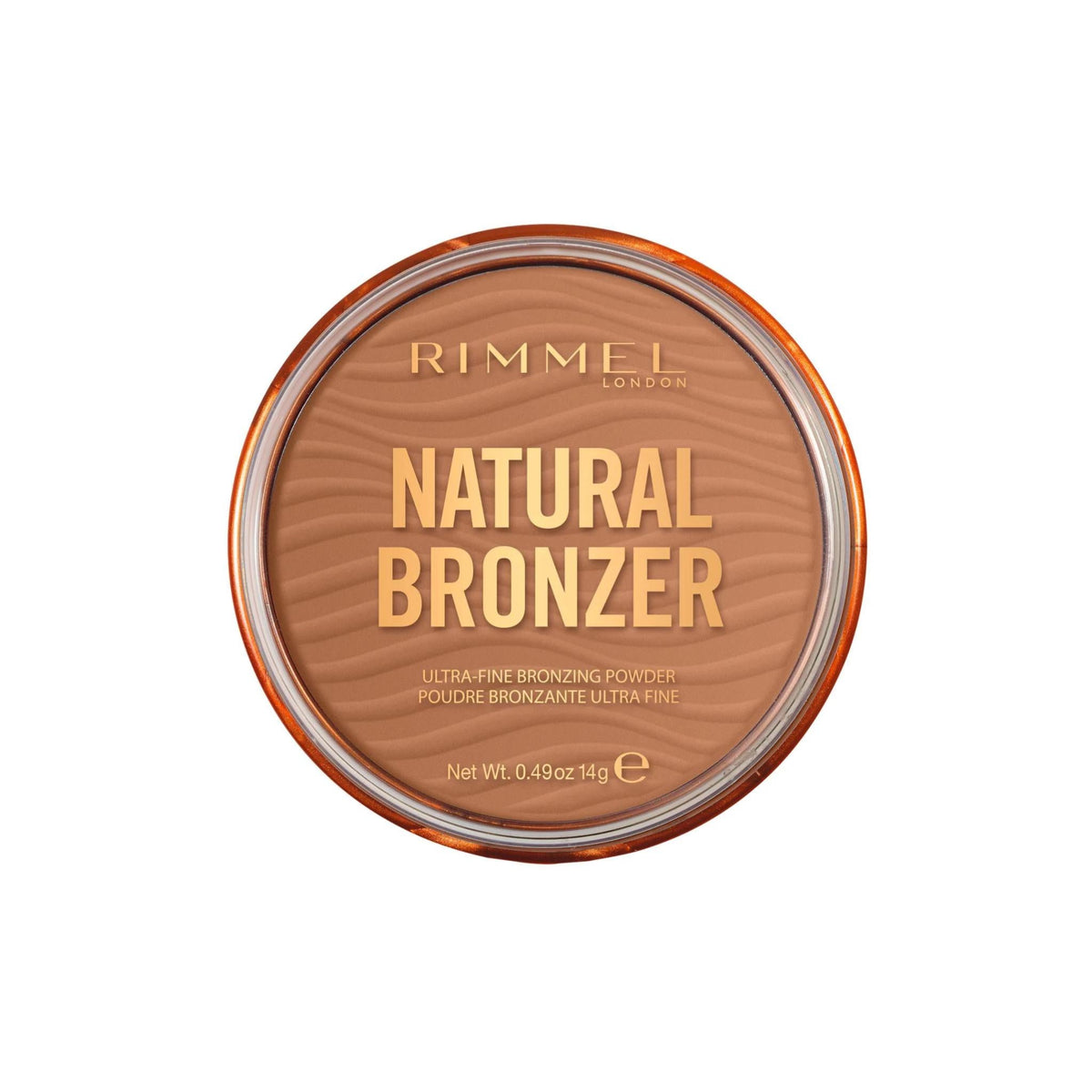 Refect Beauty Rimmel Natural Bronzer powder in a round compact for a sun-kissed glow and subtle contouring.