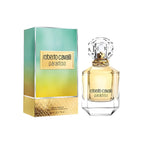 Refect Beauty Roberto Cavalli Paradiso Eau de Parfum bottle and box with a faceted crystal cap and golden liquid.