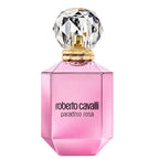 Refect Beauty Roberto Cavalli Paradiso Rosa eau de parfum in a pink faceted glass bottle with a crystal-like stopper.