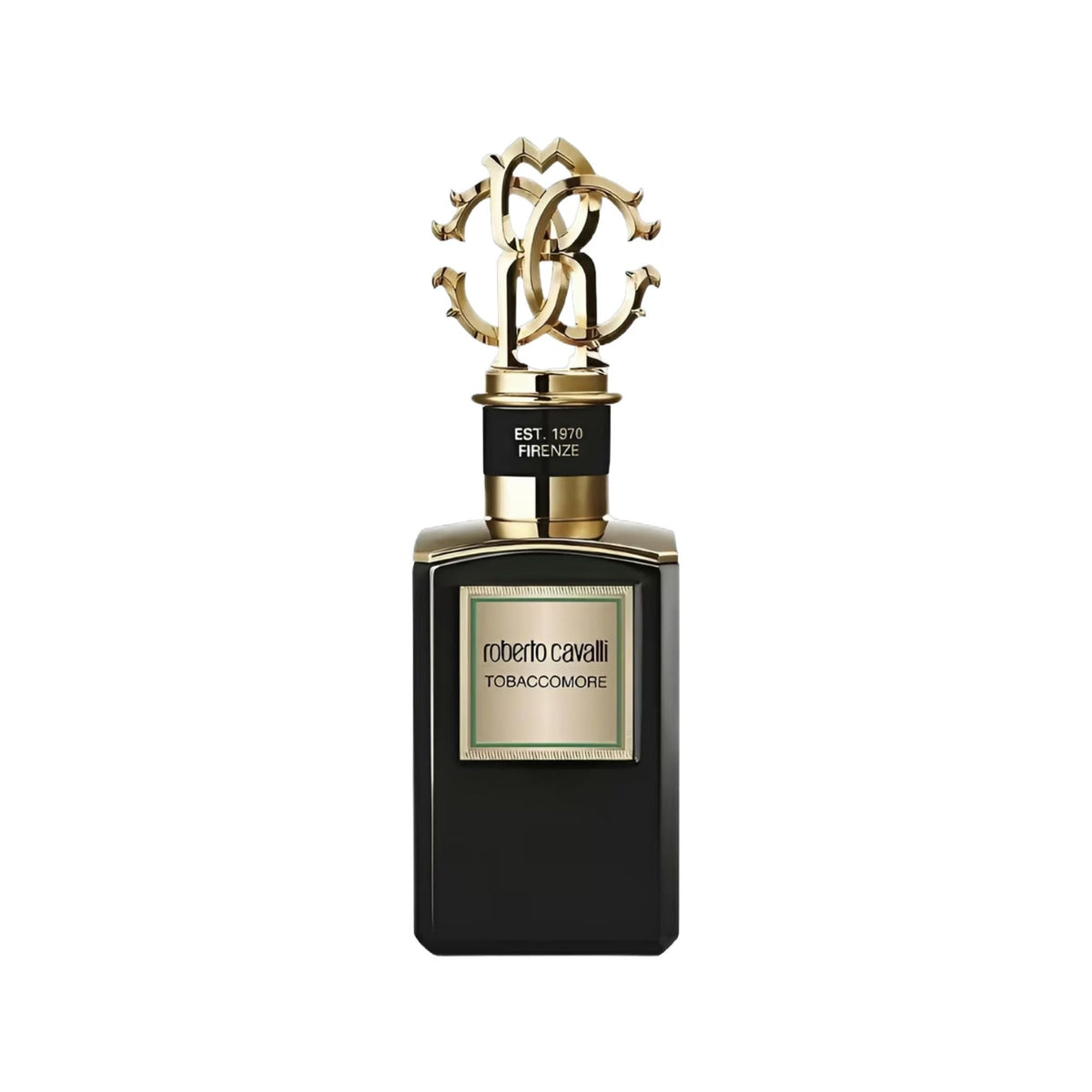 Refect Beauty Roberto Cavalli Gold Collection Tobaccomore unisex perfume in a sleek black bottle with gold cap.