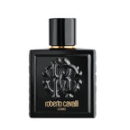 Refect Beauty Roberto Cavalli Uomo eau de toilette in a sleek black glass bottle with embossed logo and gold accents.