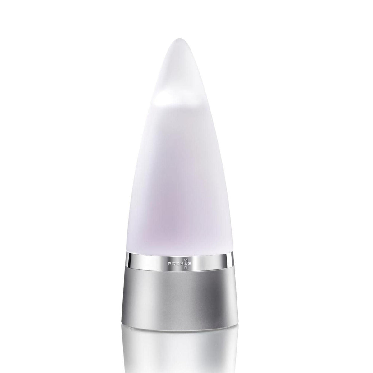 Refect Beauty Rochas Eau de Toilette in a sleek, conical frosted glass bottle with a silver metallic base.