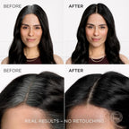 Refect Beauty L’Oréal Paris Magic Retouch spray showing before and after results on dark hair roots