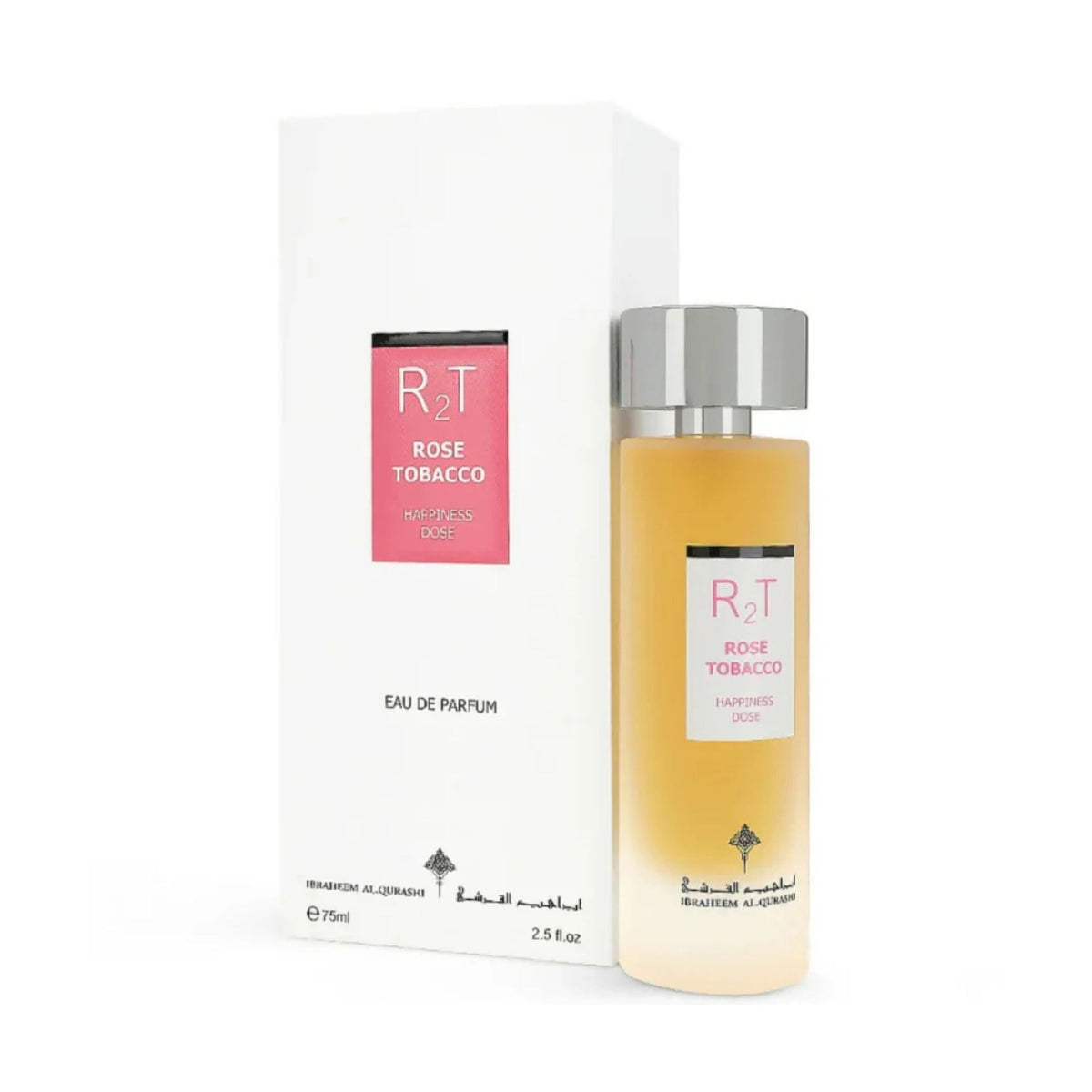 Refect Beauty Ibrahim Al Qurashi Happiness Dose Rose Tobacco perfume bottle and white box packaging