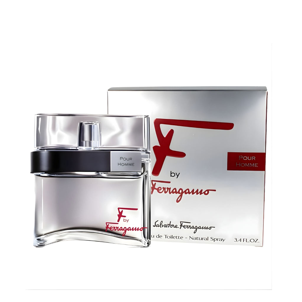 Refect Beauty Salvatore Ferragamo F by Ferragamo Eau de Toilette glass bottle and silver box packaging