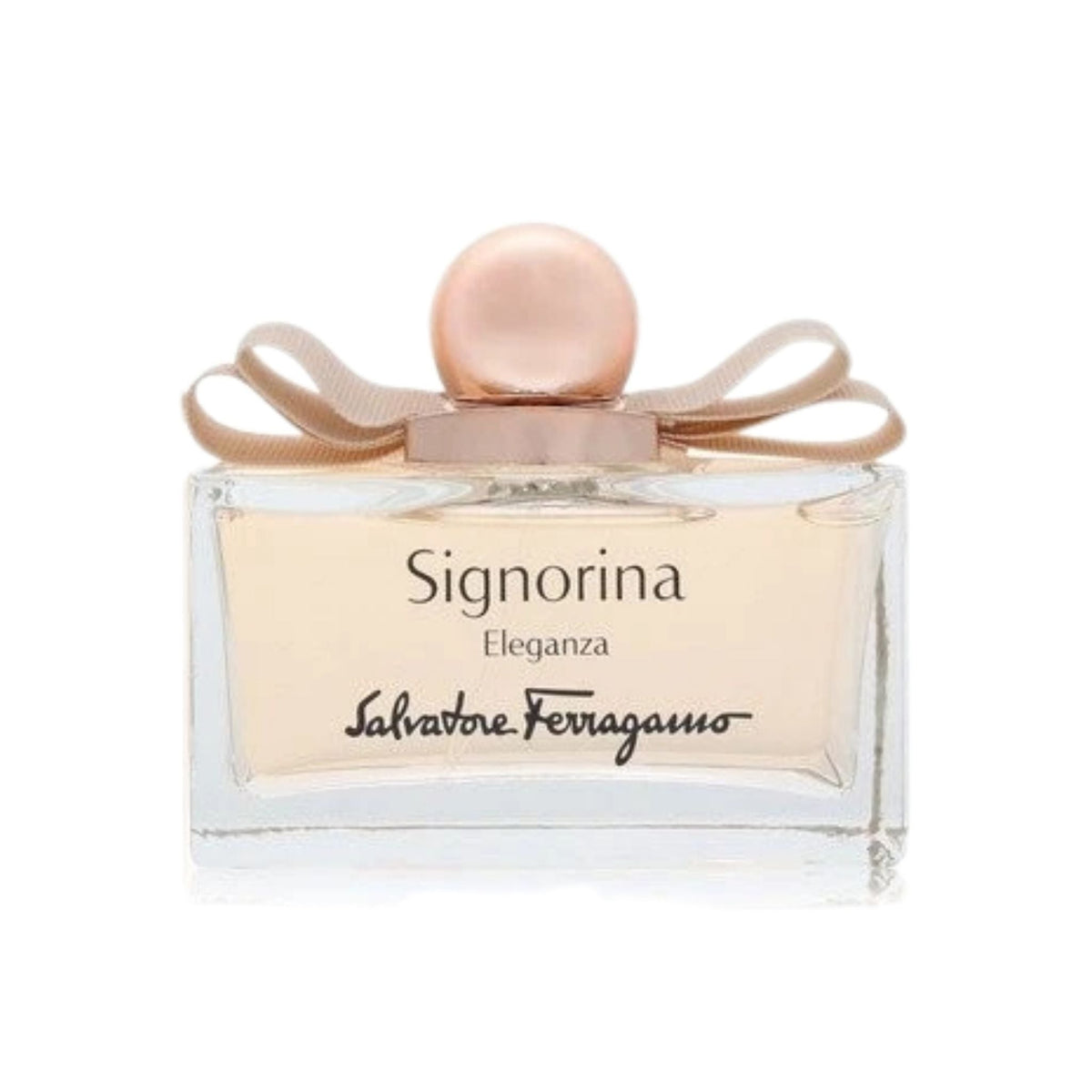 Refect Beauty Salvatore Ferragamo Signorina Eleganza perfume bottle with a signature beige bow and gold cap