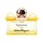 Refect Beauty Salvatore Ferragamo Signorina Libera Eau de Parfum in a yellow glass bottle with a signature bow cap.