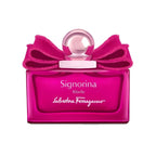 Refect Beauty Salvatore Ferragamo Signorina Ribelle Eau de Parfum in a vibrant pink glass bottle with a fabric bow.