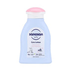 Refect Beauty Sanosan Baby Care Lotion in a light blue bottle with a pink cap for gentle moisturizing.