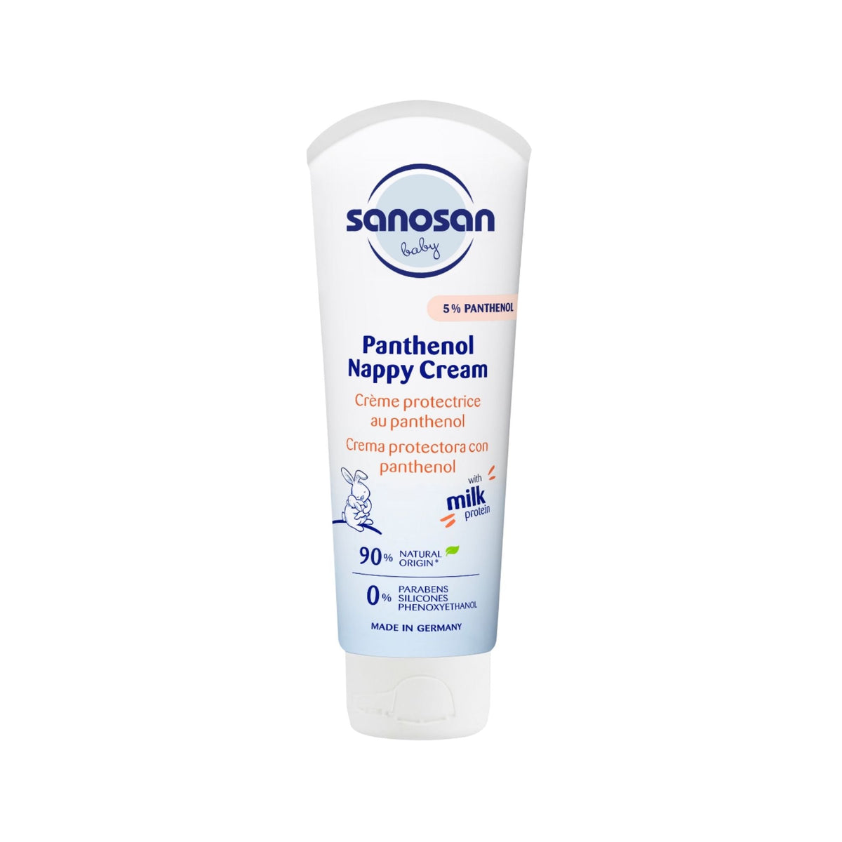 Refect Beauty Sanosan Baby Panthenol Nappy Cream in a white tube for soothing diaper rash and skin irritation.