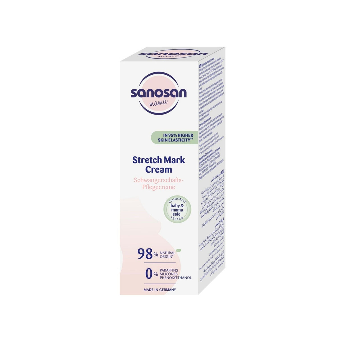 Refect Beauty Sanosan Mama Stretch Mark Cream in white packaging for pregnancy skincare and skin elasticity.