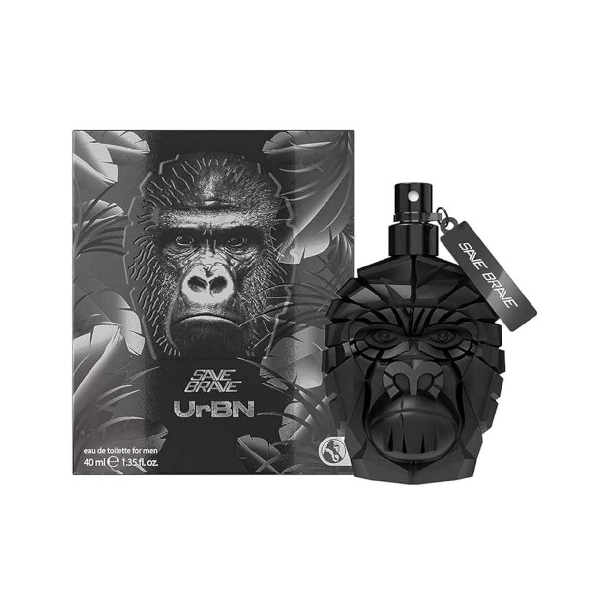 Refect Beauty Save Brave UrBN eau de toilette for men in a unique black gorilla-shaped bottle with matching box