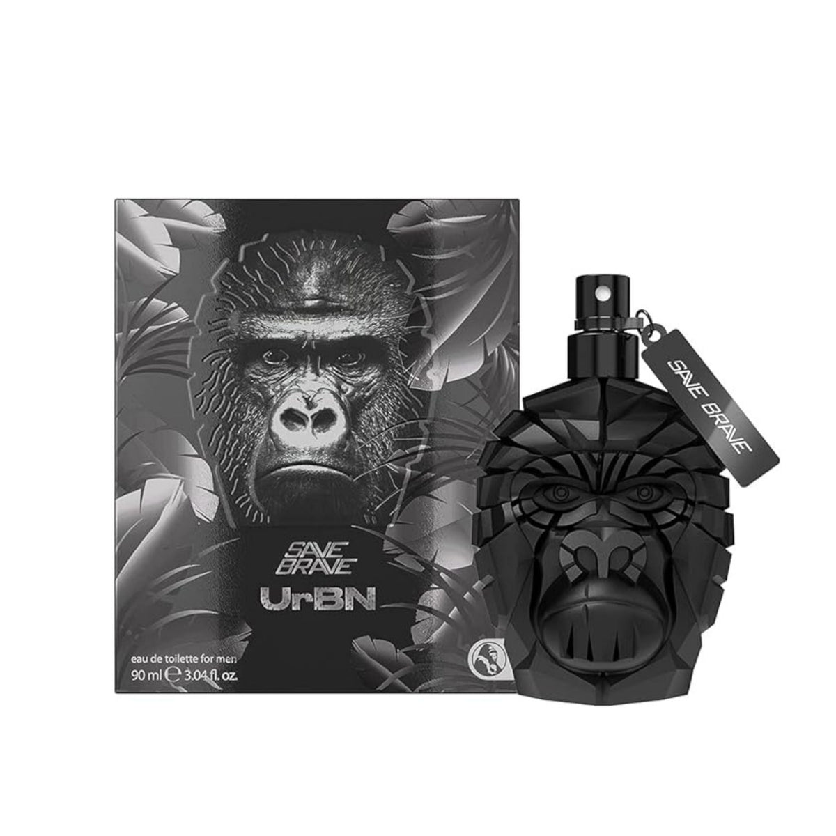 Refect Beauty Save Brave UrBN eau de toilette for men in a black gorilla-shaped bottle with matching gift box