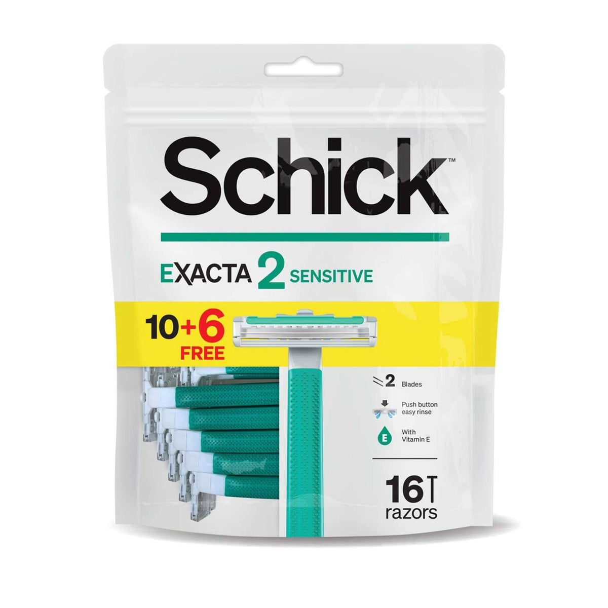Refect Beauty Schick Exacta 2 Sensitive disposable razors in a 16-pack with aloe and vitamin E lubricating strips