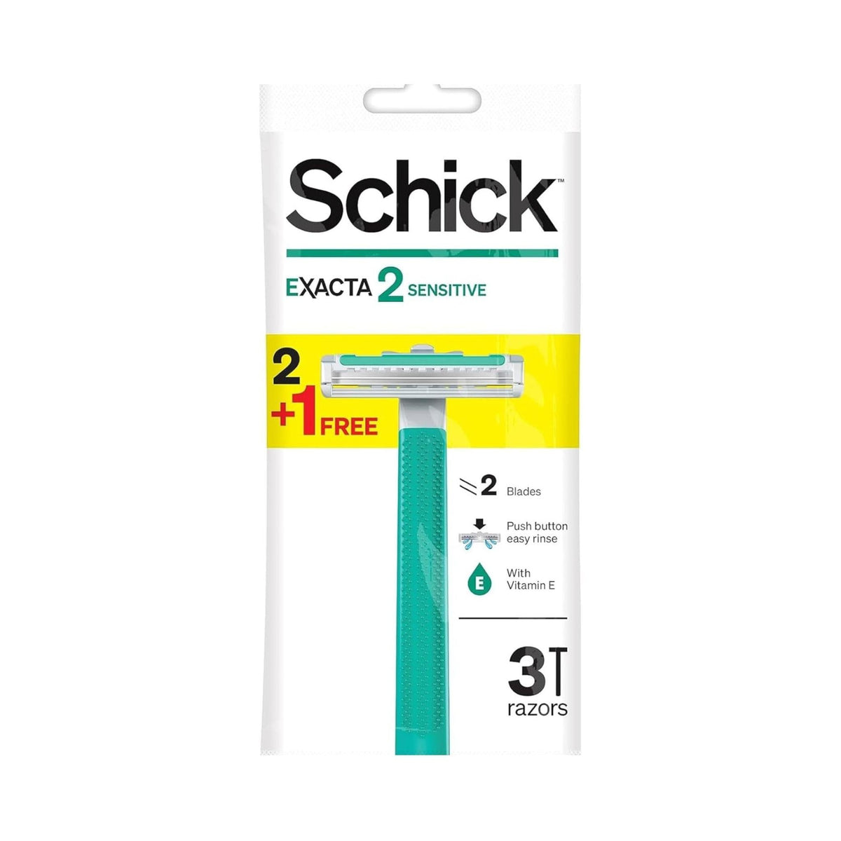 Refect Beauty Schick Exacta 2 Sensitive disposable twin blade razors with green handle and lubricating strip