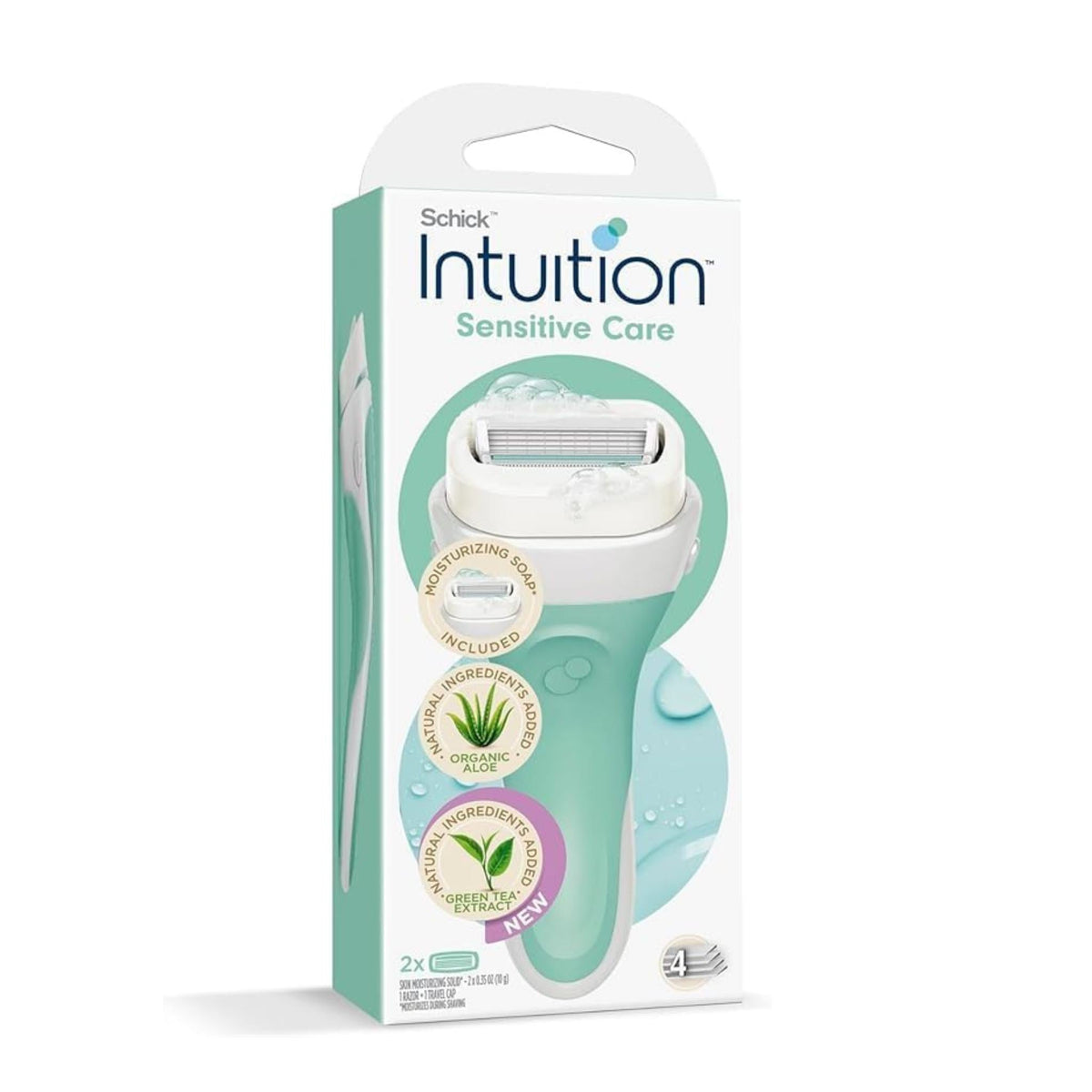 Refect Beauty Schick Intuition Sensitive Care razor kit with 4-blade head and moisturizing aloe and green tea soap
