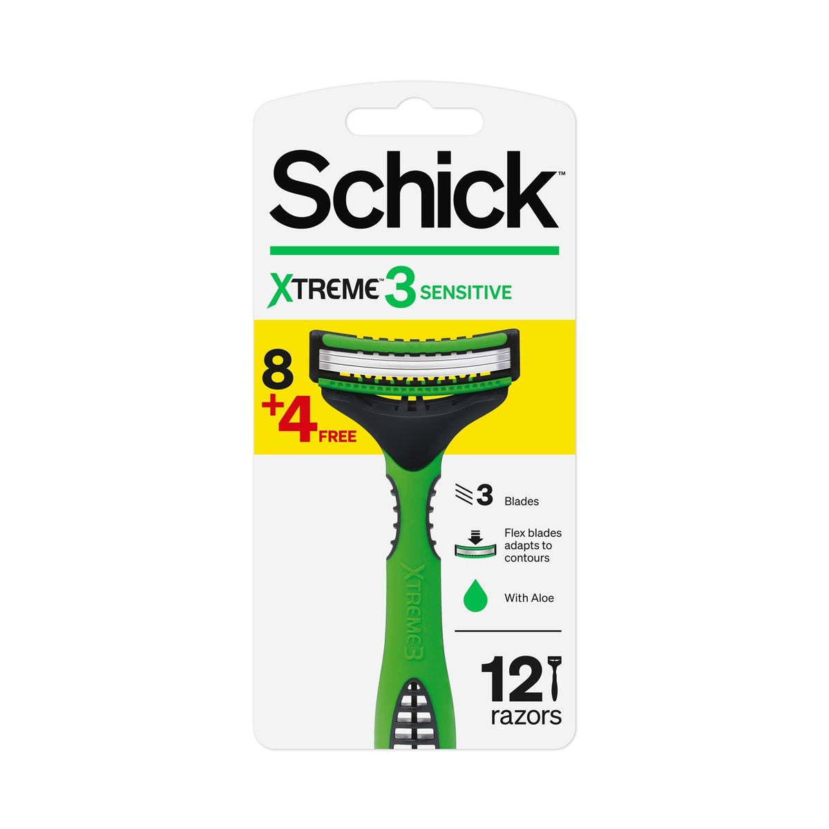 Refect Beauty Schick Xtreme 3 Sensitive disposable razors for men with triple flexible blades and aloe lubricating strip