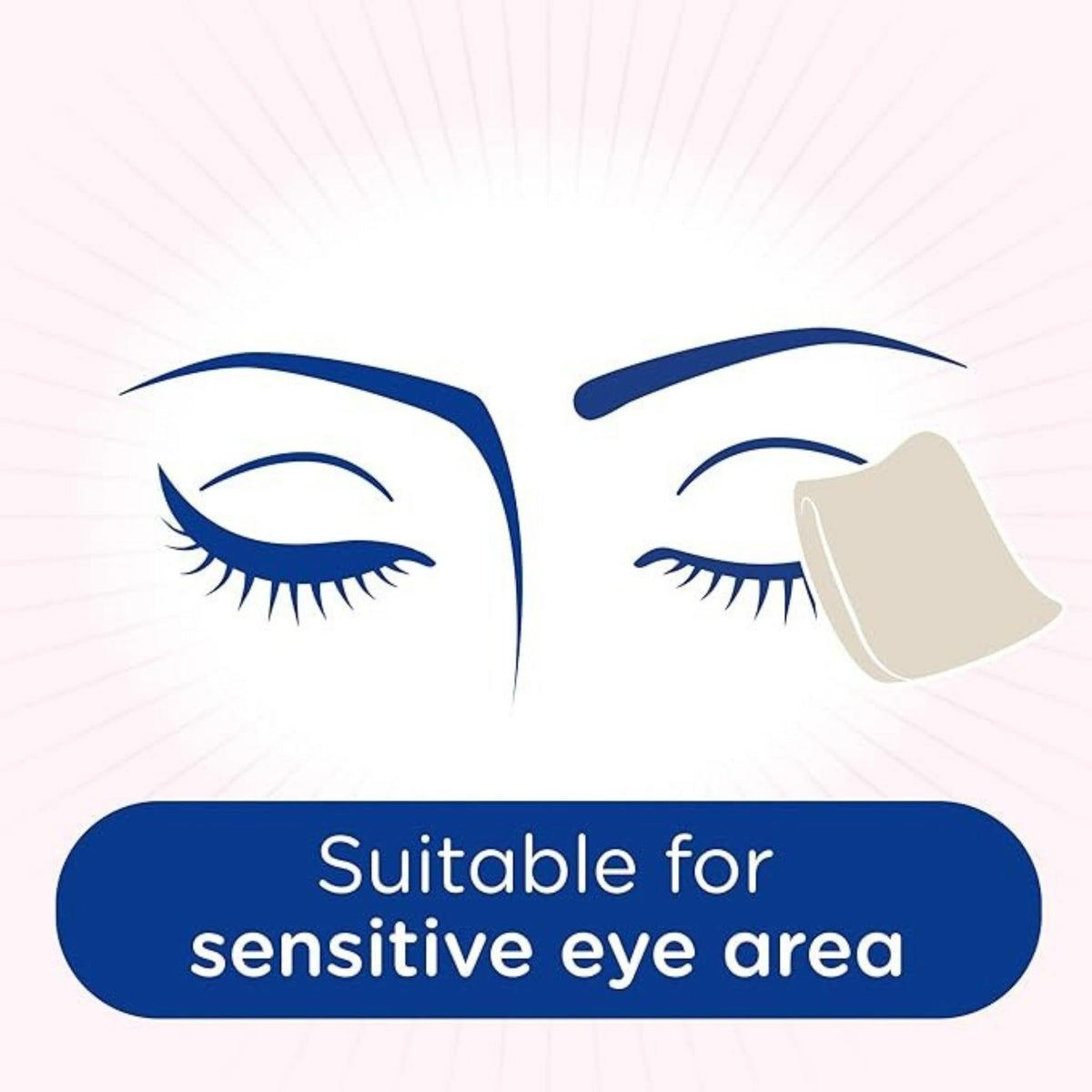 Refect Beauty Johnsons Extra Sensitive Micellar wet wipe gently cleaning the delicate eye area in a simple illustration