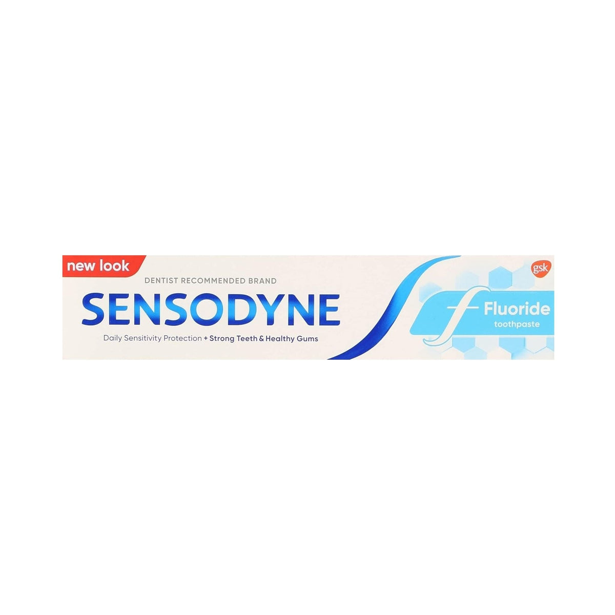 Refect Beauty Sensodyne Fluoride toothpaste box for sensitive teeth, featuring a white and blue design.