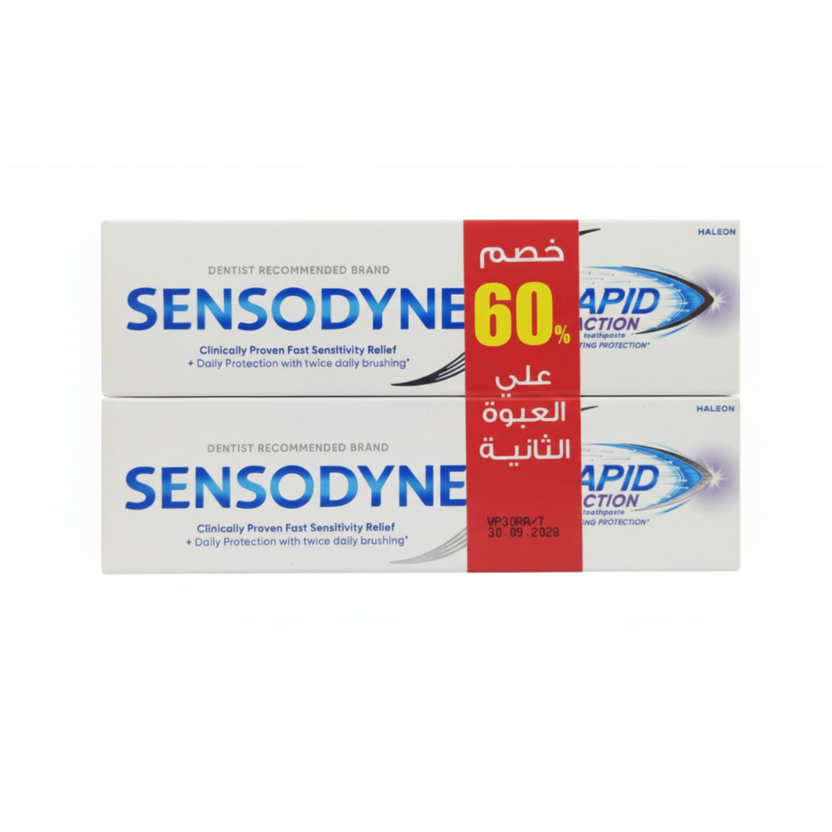 Refect Beauty Sensodyne Rapid Action toothpaste 1+1 value pack with 60% off promotion on white boxes