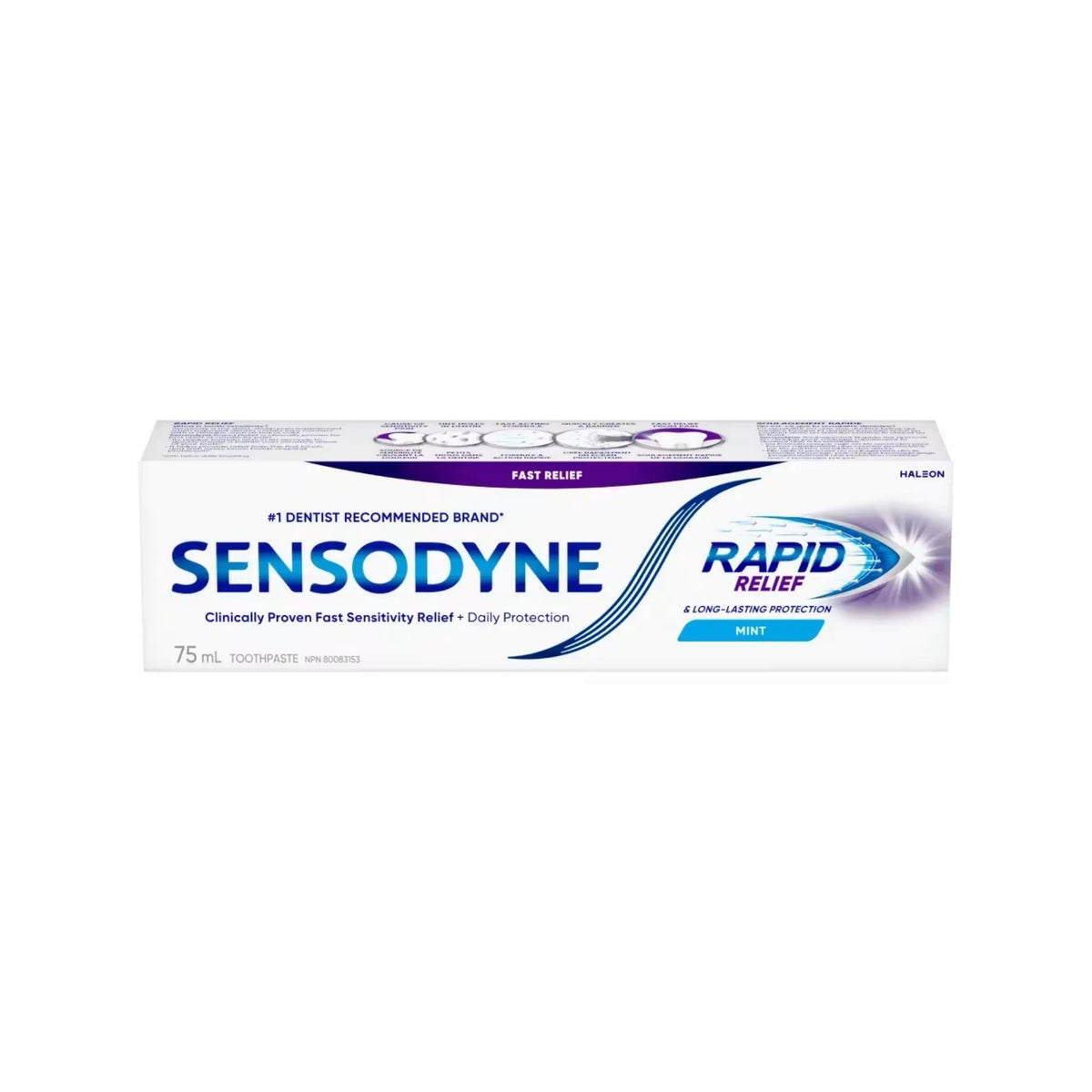Refect Beauty Sensodyne Rapid Relief mint toothpaste box for sensitive teeth, 75ml tube packaging.