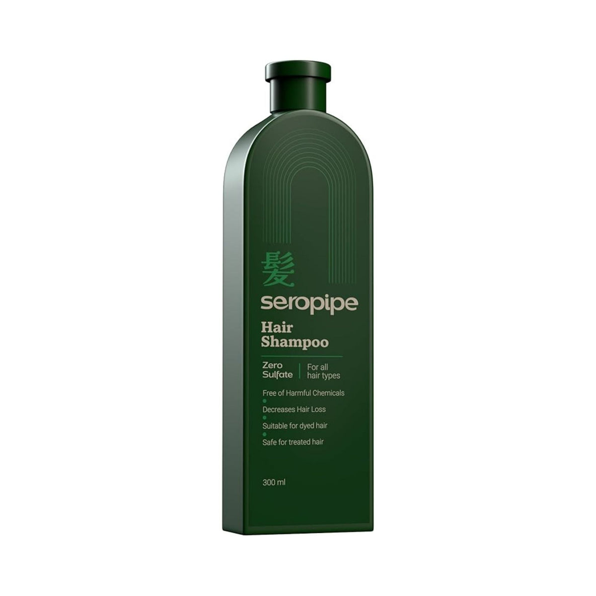 Refect Beauty Seropipe hair shampoo in a dark green bottle designed to strengthen hair and support scalp health.