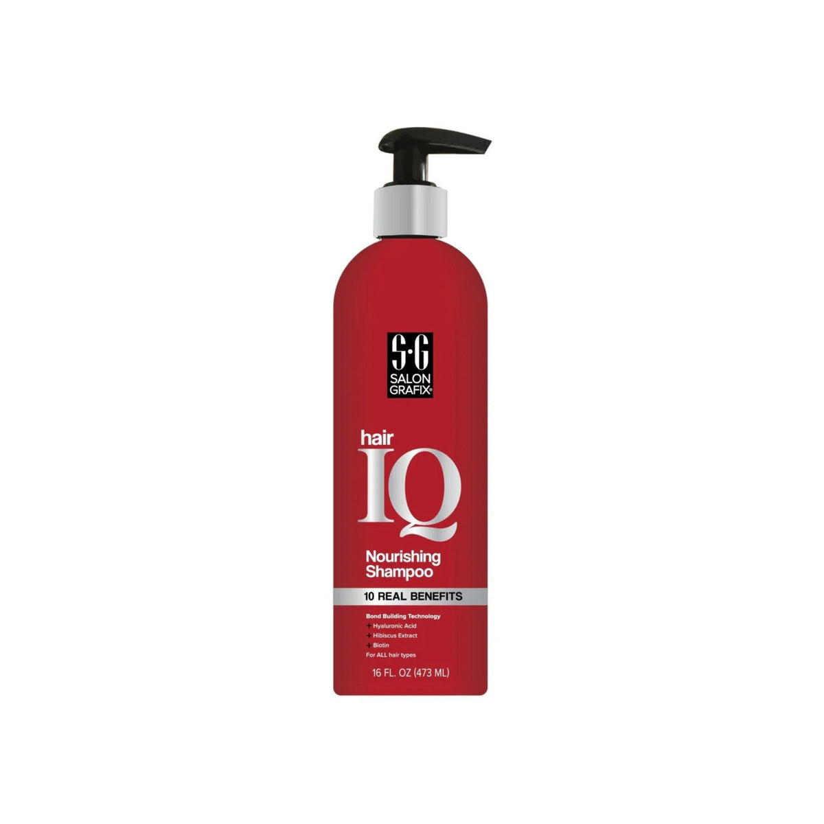 Refect Beauty SGX NYC Hair IQ Nourishing Shampoo in a red bottle with a black pump dispenser for all hair types.