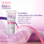 Refect Beauty Shaan CICA ARNICA+ Cream tube for face and body, featuring soothing ingredients on a soft pink background