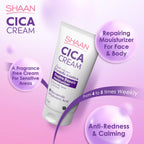 Refect Beauty Shaan CICA Cream, a fragrance-free, soothing moisturizer for face and body with Centella Asiatica.