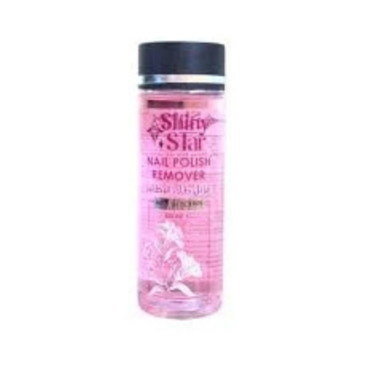 Refect Beauty Shiny Star nail polish remover in a clear bottle with pink liquid and a black cap